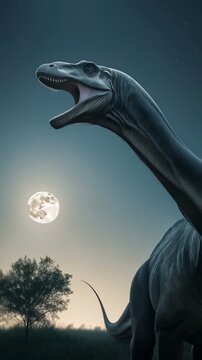 Vertical video of a Brachiosaurus. Generative AI content of dinosaurs.