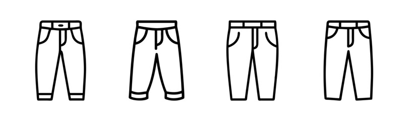 Collection of four hand-drawn style trousers icons for fashion and clothing designs