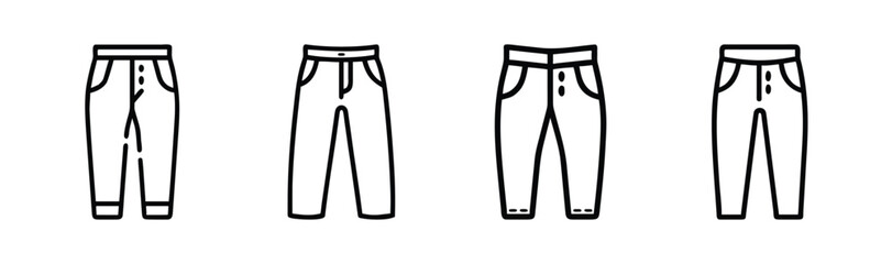 Simple line drawings of trousers multiple styles clothing fashion icons