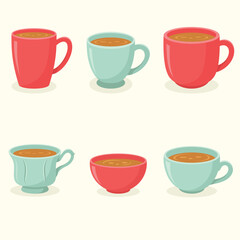 Set of different shapes mugs. Teatime vector illustration.