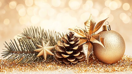 Warm soft holiday background featuring glowing bokeh and delicate golden highlights