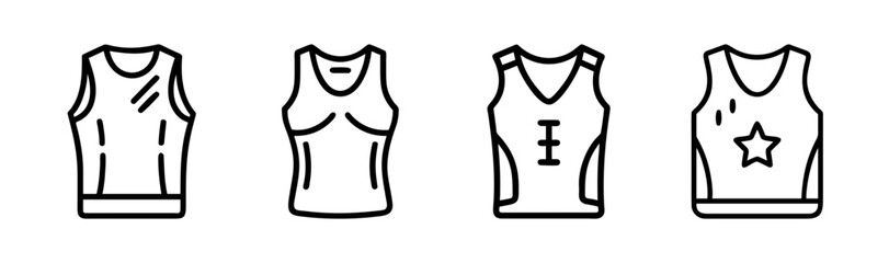 Collection of four simple line art style undershirt icons with diverse designs
