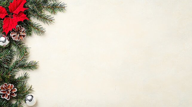 Gold cream surface with metallic silver ornaments arranged in balanced modern layout