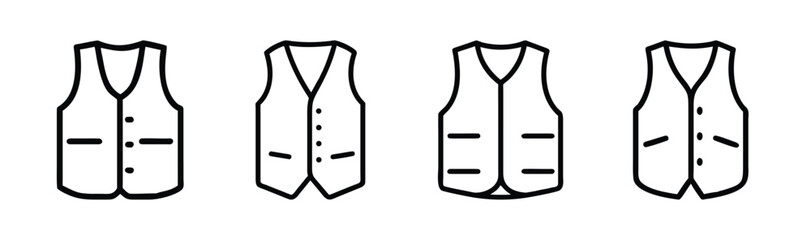 Collection of four distinct style vests outline icons simple line drawing apparel