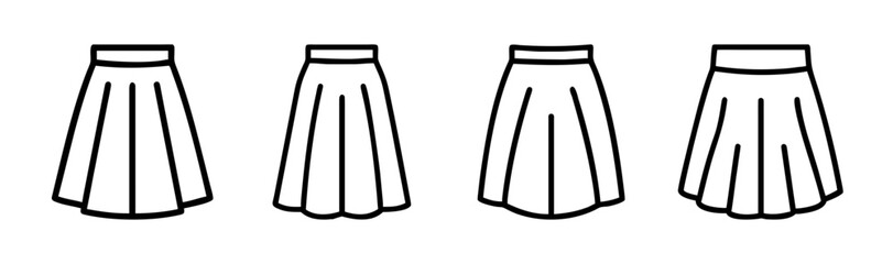 Four pleated midi skirts simple line drawing fashion apparel design elements