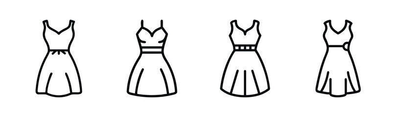 Collection of four sketch style midi dresses with delicate straps and flared skirts