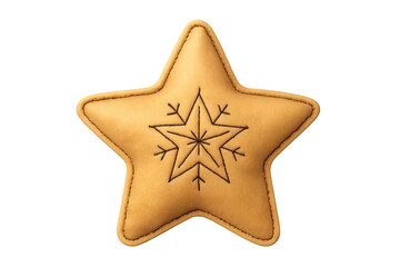 Golden star-shaped cookie with stitched border and inner star pattern, soft, festive decorative pastry