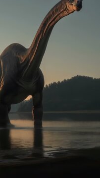 Vertical video of a Brachiosaurus. Generative AI content of dinosaurs.