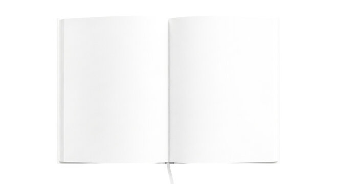 Blank notebook with white pages open, ready for notes or sketches, clean and minimalistic design. Ideal for writing.