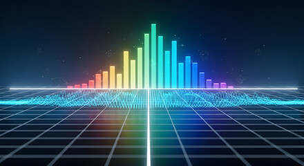 Clean 3D visualization of Fourier transform signal analysis with luminous spectrum bars. Use for AI research graphics machine learning visualization education and digital media design 34757104 1