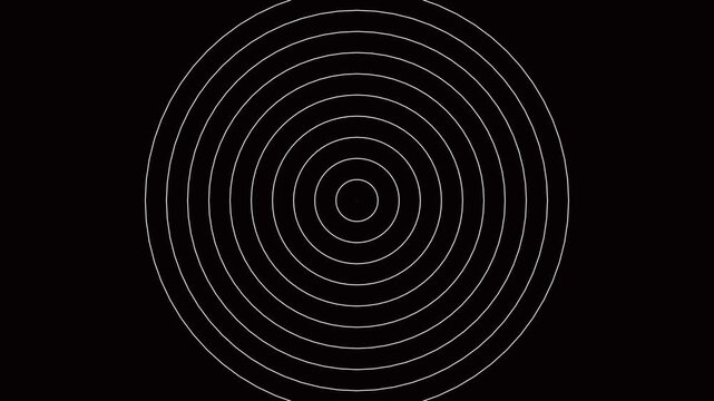 Abstract minimalist background with thin white concentric circles creating a hypnotic ripple effect on a black canvas.