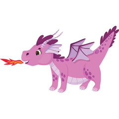 Pixel Art Pink Dragon Breathing Fire with Purple Accents on Transparent Background Detailed Cute Fantasy Creature