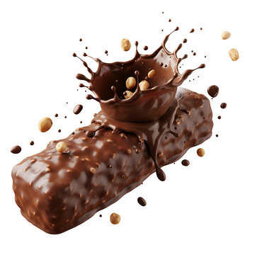 Chocolate bar with nuts and splash of chocolate sauce