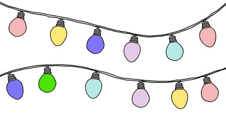 Hand-drawn colorful string lights for celebration