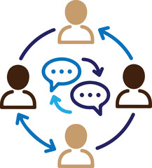 People Circled in Discussion with Speech Bubbles. Communication, collaboration, and teamwork graphic icon