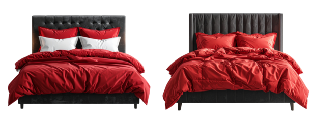 Elegant Bedroom Bed Setup with Red Comforter and Pillows