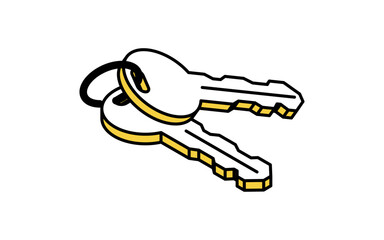 不動産購入、マイホームの鍵のシンプルな線画アイソメトリックイラスト