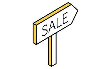 不動産購入、販売の矢印表示のシンプルな線画アイソメトリックイラスト