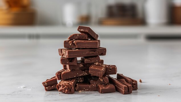 Chocolate Stack Composition with Smooth Surface Rectangular Forms in Warm Lighting.