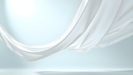 Ethereal white fabric gracefully flowing in a soft, luminous light, creating a serene and elegant atmosphere