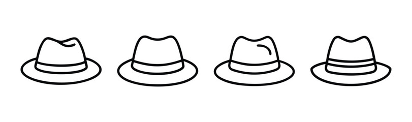 Four classic trilby hats lined up fashionable headwear accessories for style