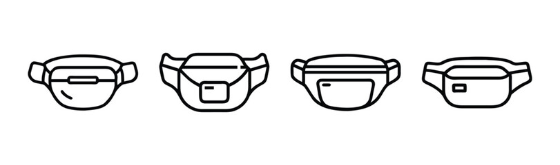 Collection of four different waist bags and fanny pack designs line art