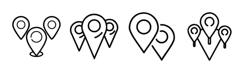 Set of hand drawn map location pins icons for navigation and geo-tagging