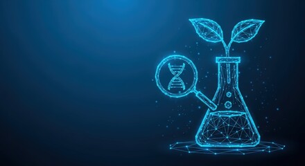 Digital science concept with plant dna and magnifying glass