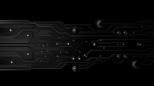 Abstract futuristic technological circuit board pattern with small spherical nodes on a black background