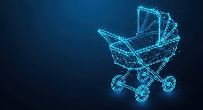 Digital representation of a baby stroller on a dark blue background