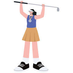 Golf Club Illustration. Vector illustration of Golfer raises a club with medal after winning a competition. Isolated on background