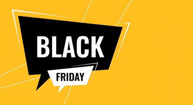 Bold black friday sale announcement with white text on yellow background