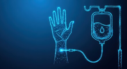 Human hand receiving infusion from medical bag