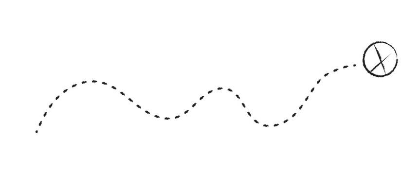 Vector treasure map element. A dashed line and red X mark ink on the map. old pirate letter.