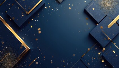 Navy backdrop boasts luxury appeal with golden geometric accents. Elegance meets modern design. Great choice for upscale event invites, marketing assets, premium brand visuals. Sophisticated art deco