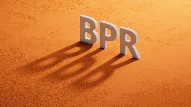 BPR - Business process reengineering - acronym on shadow of 3d charcaters. BPR , acronym on shadow of 3d charcaters.Business Concept.3D rendering.