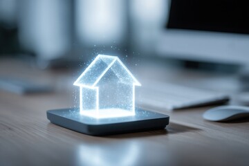 A digital miniature model of the house on the real estate agent's desktop. Purchase and sale, insurance and construction of housing, mortgage loans. Marketing, advertising for buyers, investors.