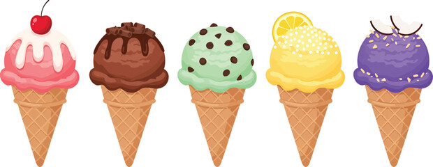 Assorted ice cream cones Vector