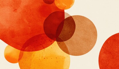Warm watercolor abstract with overlapping orange, red, and yellow circles on beige