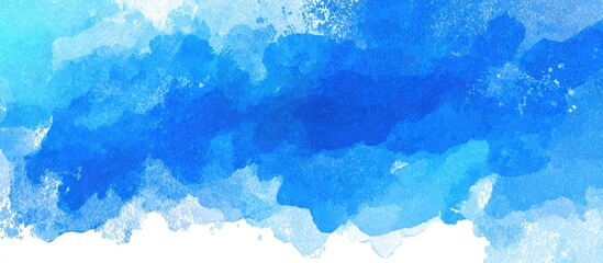 Watercolor abstract painting. Blue and cyan shades blending, brushstrokes forming textured shapes