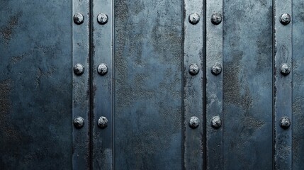 Fototapeta premium A grunge background texture of weathered and rusted blue metal panels. Perfect for industrial, steampunk, or tech-themed designs requiring a distressed look.