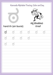 Kannada Alphabet Worksheet for Kids &ndash; Learn Kannada Letters with Tracing, Pronunciation Guide, Practice Lines, Educational Printable for Preschool and Early Learners