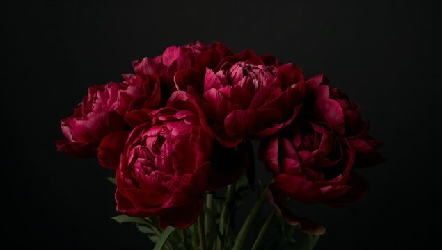 Crimson Bloom Rhapsody. A Symphony of Velvet Petals Against a Midnight Backdrop.