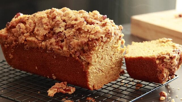delicious pumpkin bread loaf on rustic background