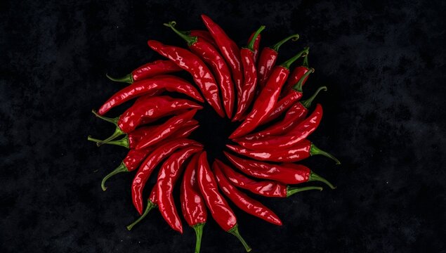 Crimson Circle. A Concentric Arrangement of Symmetrical Pods on a Matte Surface.