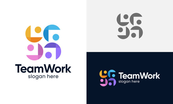 Team work logo design template illustration. Human unity concept vector design with abstract people symbol graphic icon