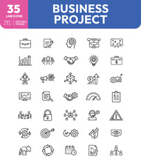 Business Project A Collection of Thin Line Icons Representing Various Business Concepts