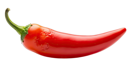 Vibrant Red Serrano Pepper with Green Stem Isolated on Black Background Offering a Spicy Flavorful Culinary Ingredient