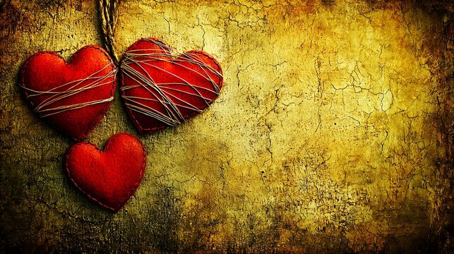 Minimalist warm-toned background showing paper hearts and textured string composition