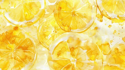 A collection of creative watercolor stains and textures in bright lemon yellow. Some patterns resemble fresh lemon slices, perfect for food, summer, and vibrant design themes.